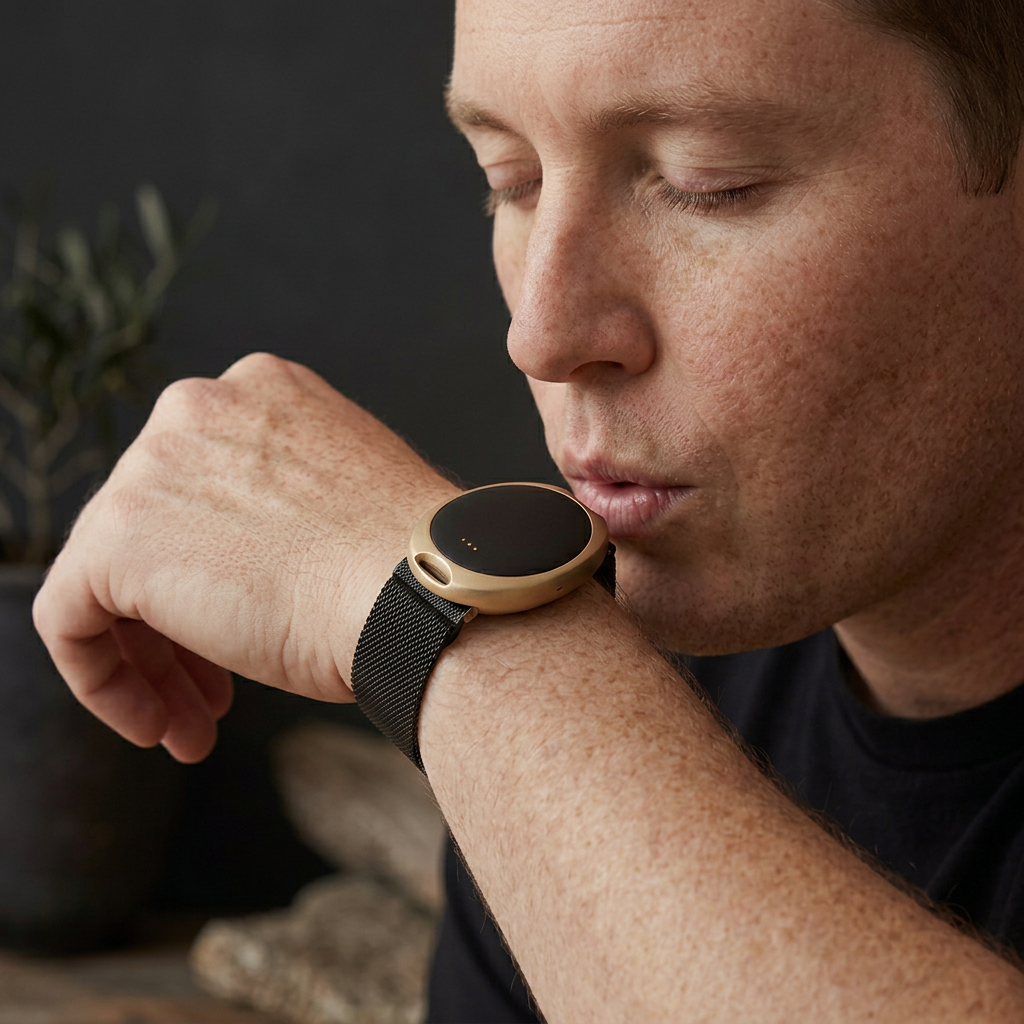Breathome concept device on a wristband used to take a breath reading